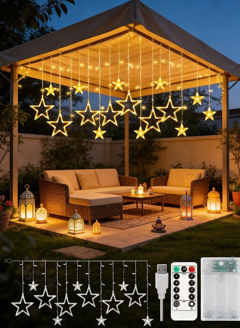 يواوليتي أضواء رمضان، أضواء رمضان LED مع علبة بطارية، أضواء زينة رمضان لستائر النوافذ (6 نجوم صغيرة، 6 نجوم كبيرة) - Image 3